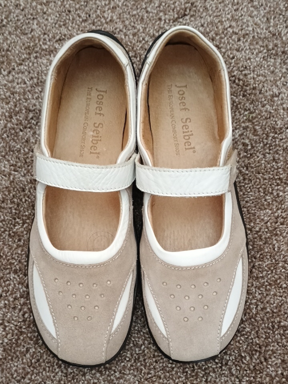 Josef Seibel Beige and White Mary Jane Flats Size 39 Europe, 8 US